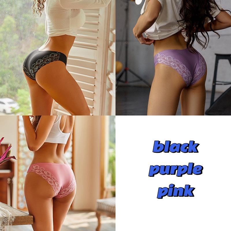 3PCS/SET Bezešvé kalhotky pro ženy Krajkové kalhotky Bez stop a prodyšné spodní prádlo s nízkým pasem, jednobarevné spodní prádlo