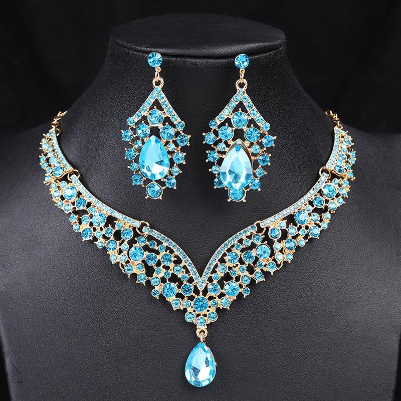 European & American Crown Necklace & Earrings Alloy Jewelry Set for Brides