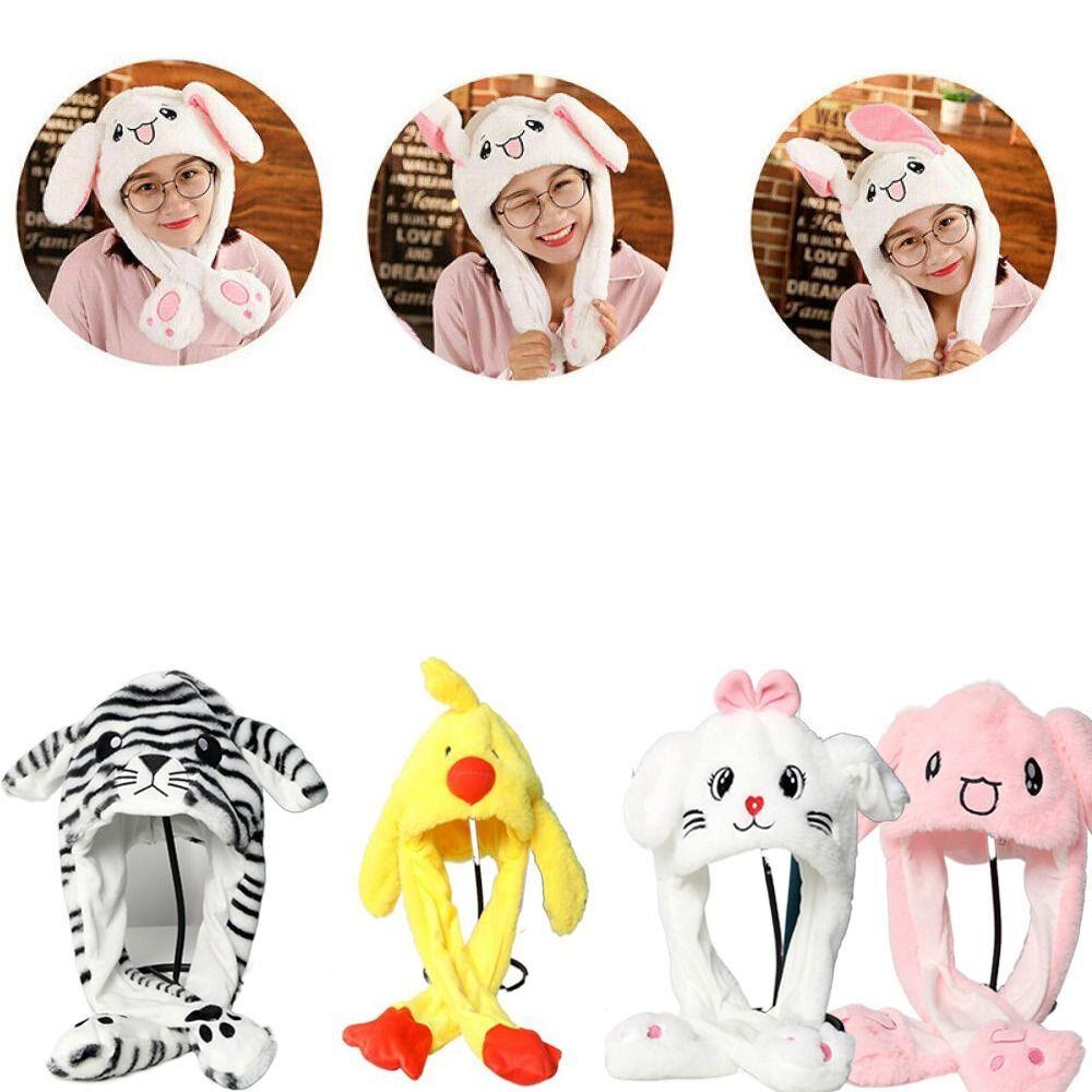 

Кепки для детей и взрослых, подарки, шапка с заячьими ушками, подвижные уши, подушка безопасности, зимние шапки, плюшевая подвижная шапка