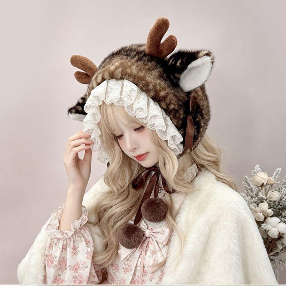 Warm Cross-tie Scarf Leg Cover Mink Fur Fake Collar Lolita Deer Pattern Faux Fur Hat  Women Ladies