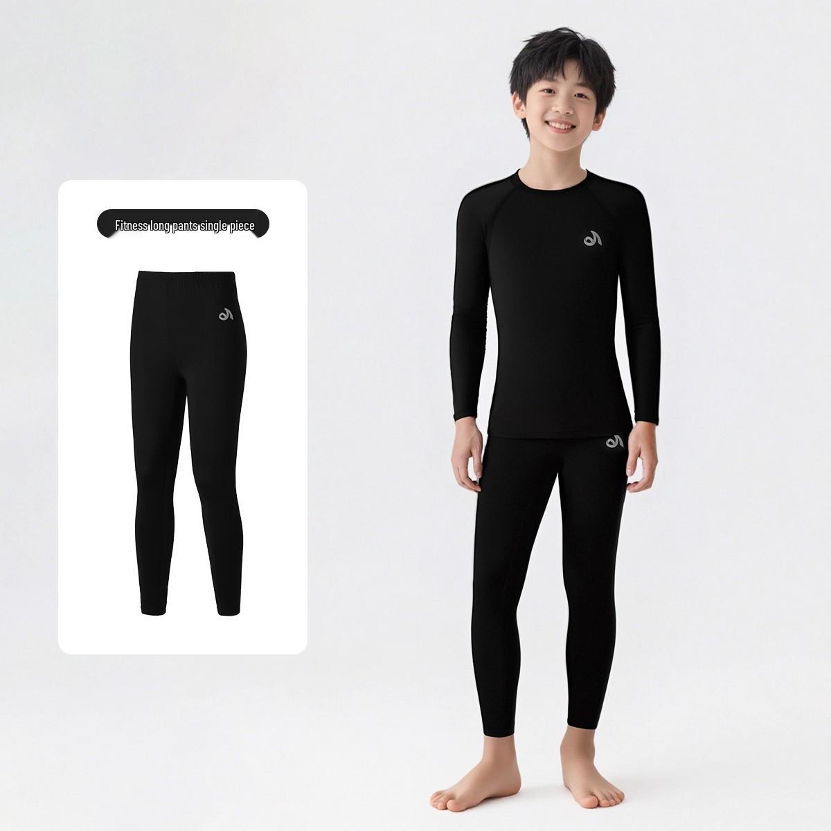 

Дитячий спортивний костюм Slim Fit, що швидко сохне, для осені/зими - Комплект для хлопчиків для фітнесу, баскетболу, бігу 140 [Height 130-140cm, Weight 27.5-35kg]
