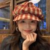 Retro Plaid Beret Women's Plaid College Style Painter's Hat Showing Face Small Big Head Circumference Cloud Octagonal Hat