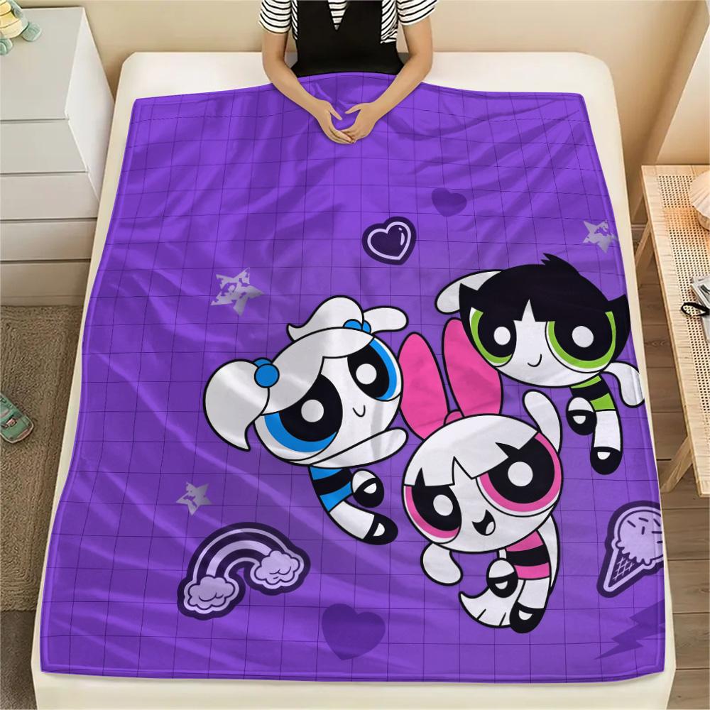 

The Powerpuff Girls with purple background flannel blanket, warm for living room, great gift choice 75x90cm
