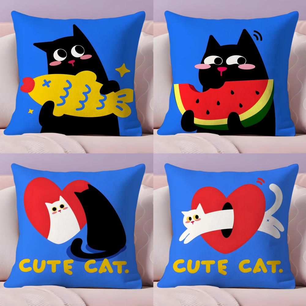 Cute Cat Cushion Cover Soft Short Plush DoubleSided Printing Home Decor Machine Washable Pillow Case Gift