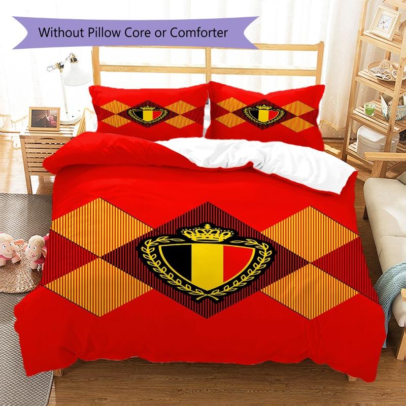 Belgium National Emblem Rhombus Pattern Print 3 Pieces Duvet Cover Set National Team Bedding Bedroom Decor Without Pillow Core Comforter