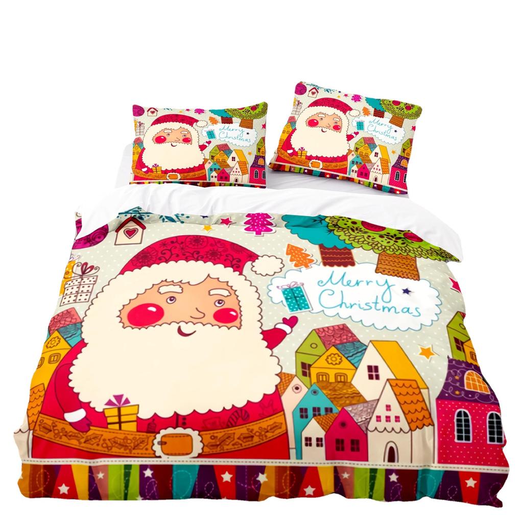 3d Three-piece Set European and American Size Santa Claus Quilt Cover Home Textiles