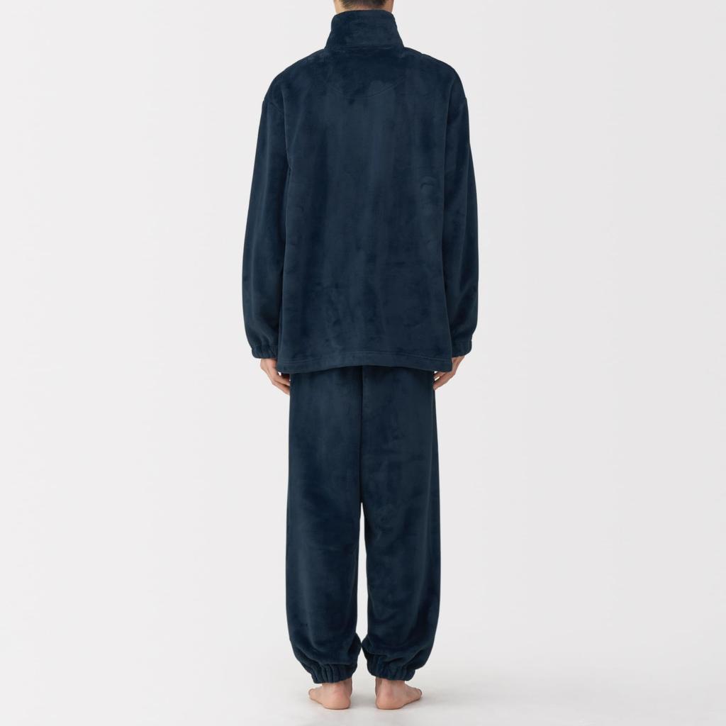 MUJI Men's Anti-Static Wearable Blanket, Stand-Up Collar Long Sleeve Pajamas, Dark Navy, Size XL (FB0ZBA5A)