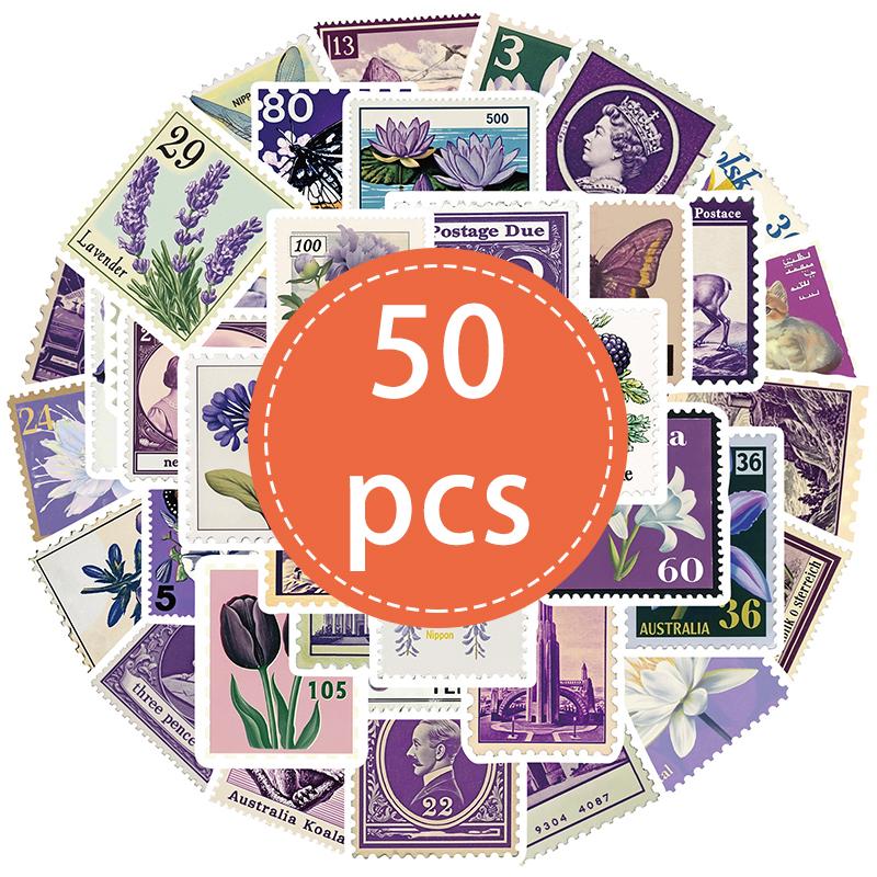 50 шт. Наклейки-почтовые марки на цветочную тематику, винтажные наклейки-почтовые марки, водонепроницаемые виниловые наклейки, DIY-декор для скрапбукинга