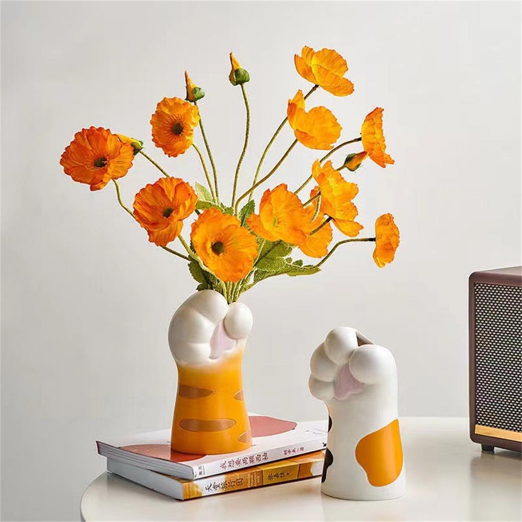 Cartoon Cat Vase Claw Shape Resins Flower Vase Plant Stand Multifunctional Flowerpots Bedroom Table Desk Decorations