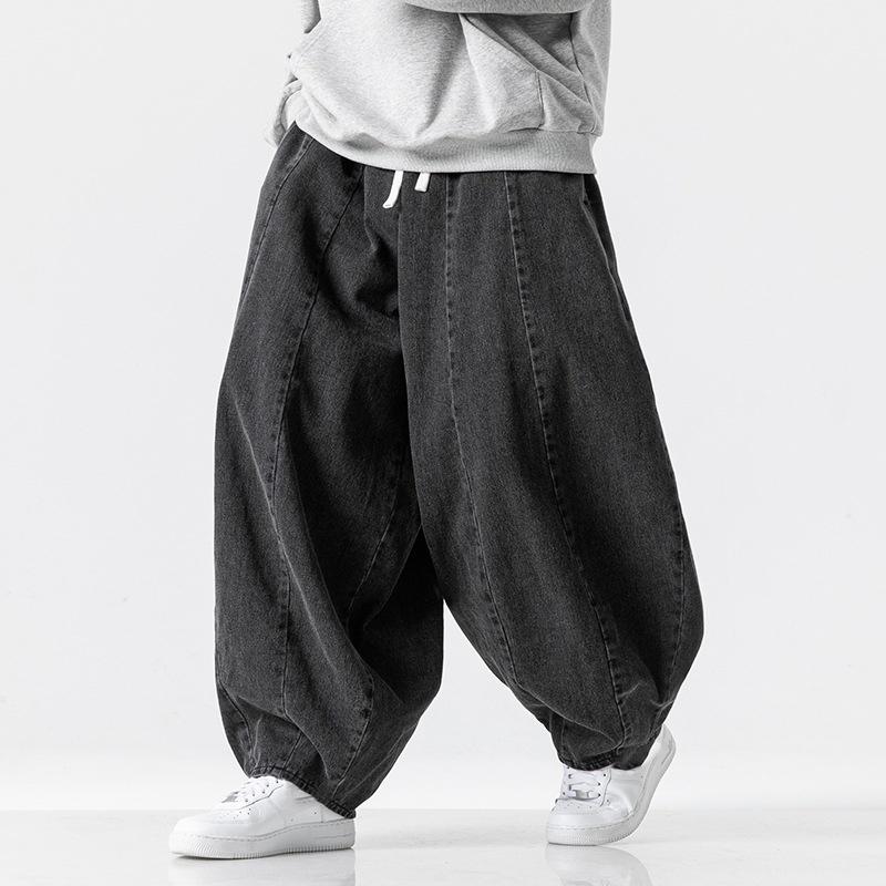 Men's Pants Japanese Retro Loose Haren Straight Leg Pants Wide Leg Cowboy Lantern Pants