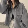 Women's Spring Vintage Collared Single-Breasted Corduroy Shirt Solid Color Long-Sleeve Jacket