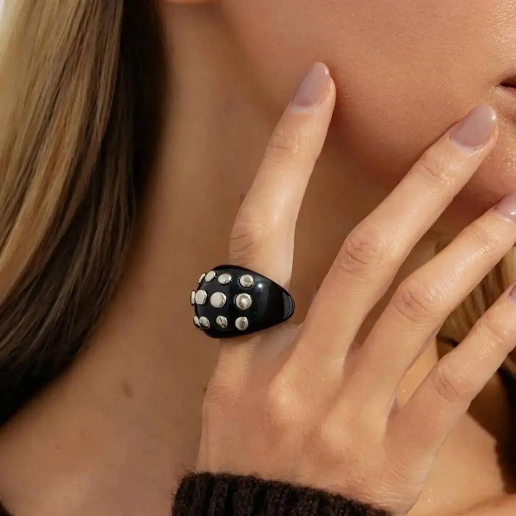 SHIXIN Punk Chunky Acrylic Wide Cuff Bracelet Ring Women Vintage Geometric C-shaped Opening Bangle Finger Rings Party Jewelry