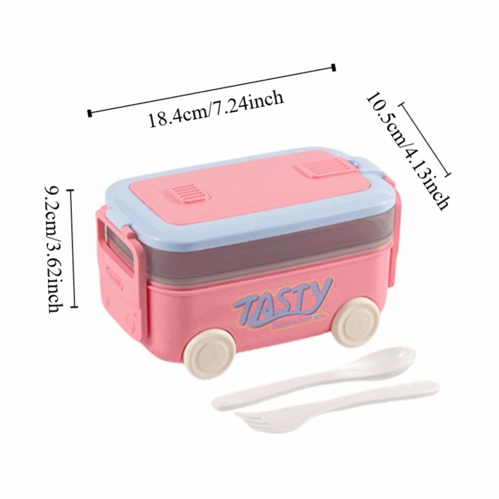 Movable Compartment Bus Lunch Box Double Layer Sealed Car Shape Lunch Box with Tableware Leakproof Food Container Microwaveable