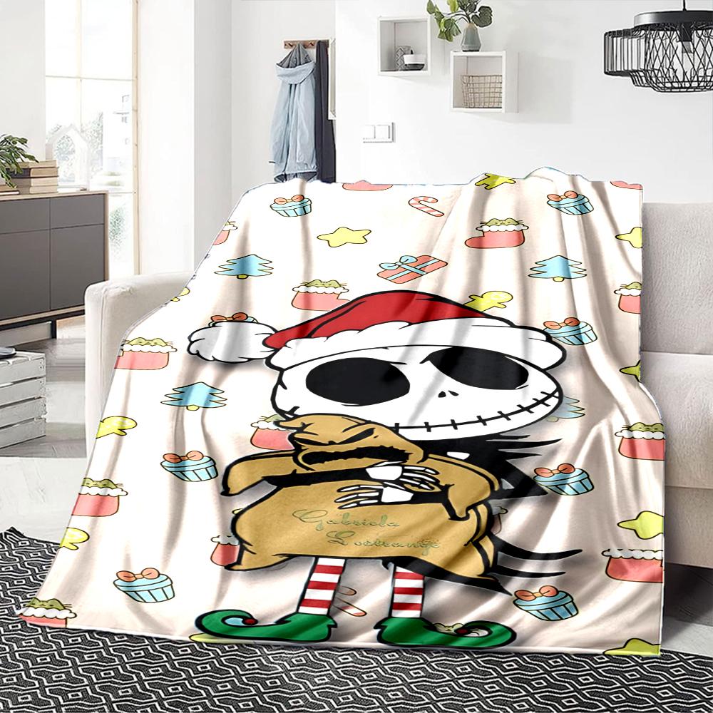 1Pc Christmas Jack Skellington Blanket Soft Throw Blanket For Home Bedroom Bed Sofa Travel Office Solid Christmas Blanket