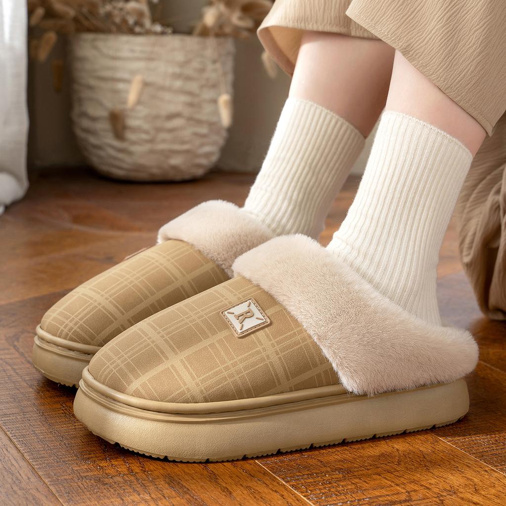 PU Leather Waterproof Cotton Slippers Autumn and Winter Home Thick Bottom Non-slip Velvet Warm Advanced Comfortable Cotton Mop