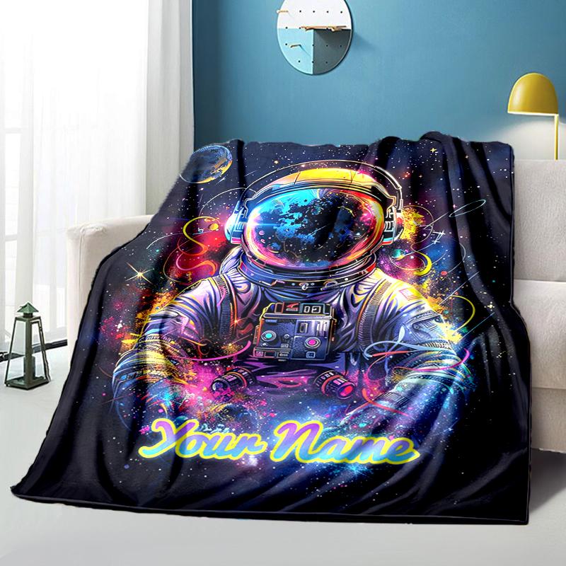 1PC Custom Name Cosmic Astronaut Journey Flannel blankets Patterns Throw Blanket All-Season Soft Gift for Couch, Bed, Camping gifts