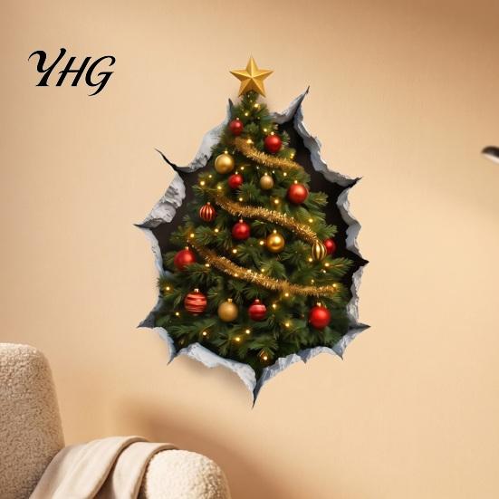 Christmas Wall Murals Stickers, 3D Holiday Decals for Living Room Bedroom And Party Decor Decor, Removable PVC Festive Art Home Entrance Classroom
