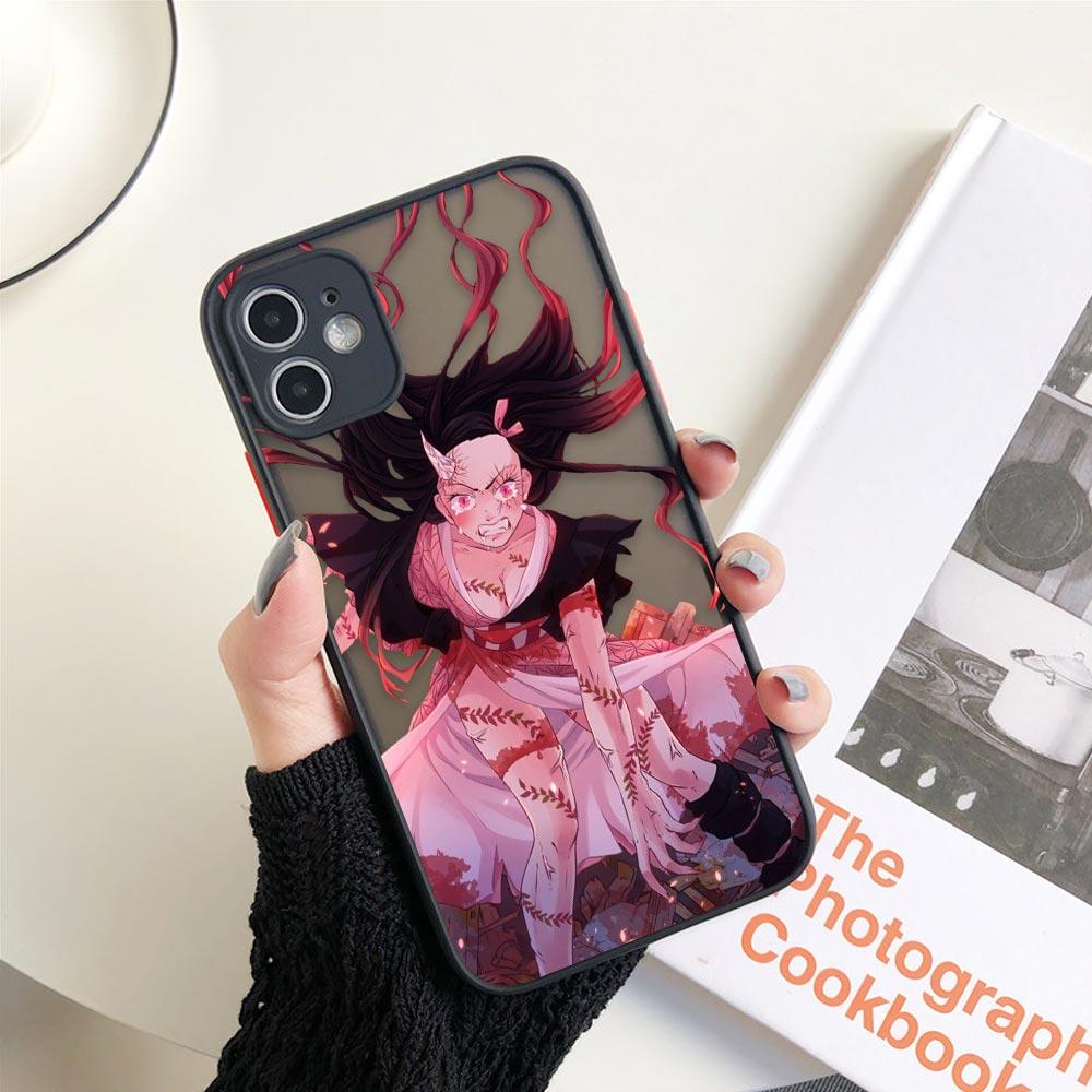 Matte Case For iPhone 11 12 13 14 Pm Pro Max XR X 8 7 Plus Pro XS Mini Skin Feeling Cover Fundas Shell Japan Anime Demon Slayer