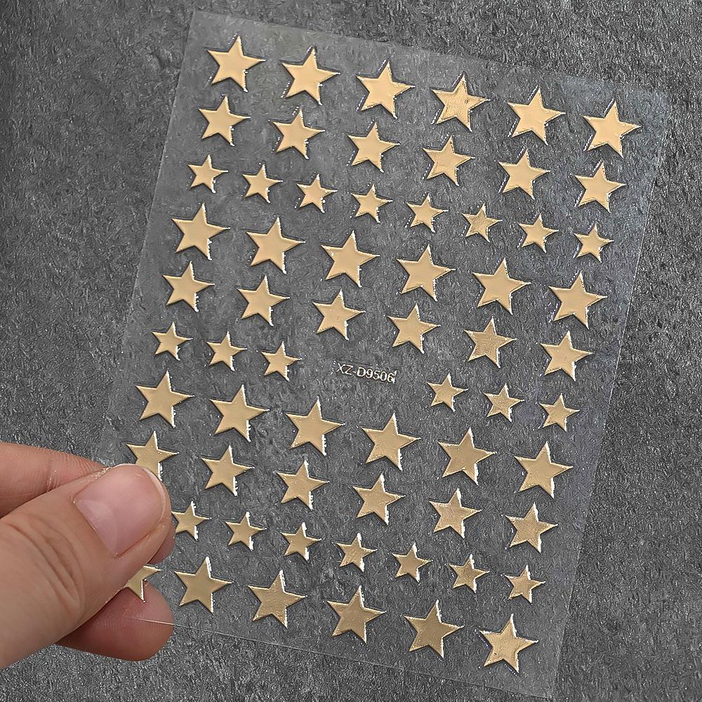 8pcs/set 3D Metallic Gold & Silver Star Nail Stickers, 8pcs Y2K Pentagram Holographic Sliding Elegant Charm Nail Art Decorative DIY Nail Accessories