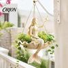 Small Herbaceous Plant Container Ballet Dancer & Mermaid Hanging Planter, Resin Shell-Shaped Flower Pot with Metal Chains, Lightweight Basket