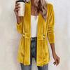 Women Velvet Long Sleeve Cardigan Double Breasted Gold Button Casual Longline Outerwear