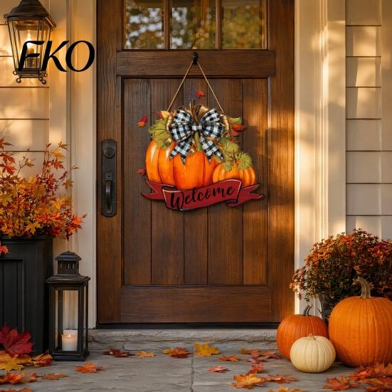 Seasonal Wooden Welcome Sign Fall Pumpkin Sign, Thanksgiving Door Hanger, Decor Pendant Hanging Porch for Autumn Harvest Farmhouse Wall Decoration