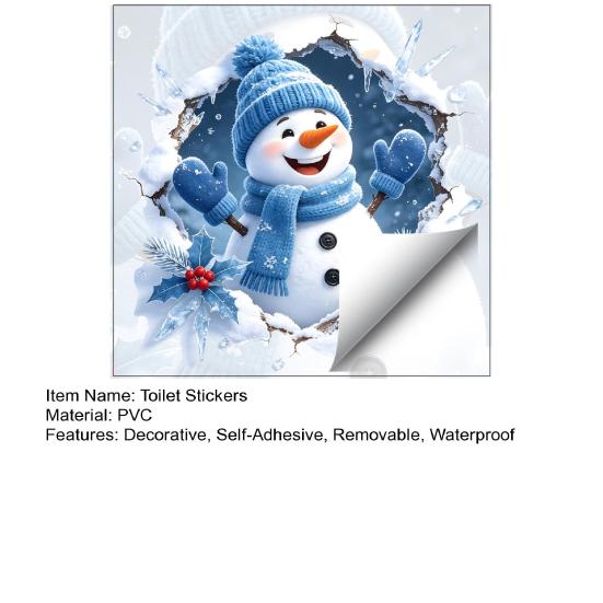 Holiday Glass Door Stickers Christmas Snowman Toilet Stickers, 3D Bathroom Wall Decals, Seat Decals Waterproof PVC Window Creative Decor Gift