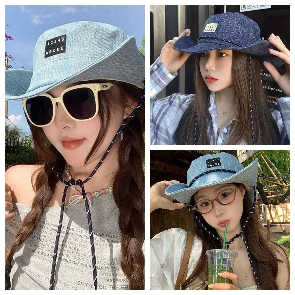 Sunscreen Denim Bucket Hat Wide-Brimmed Sun Protection Basin Cap Sun Cap Western Cowboy Hat  Sport