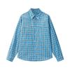 Mens Womens Loose Fit Blue Plaid Long Sleeve Shirt Casual Vintage Cotton