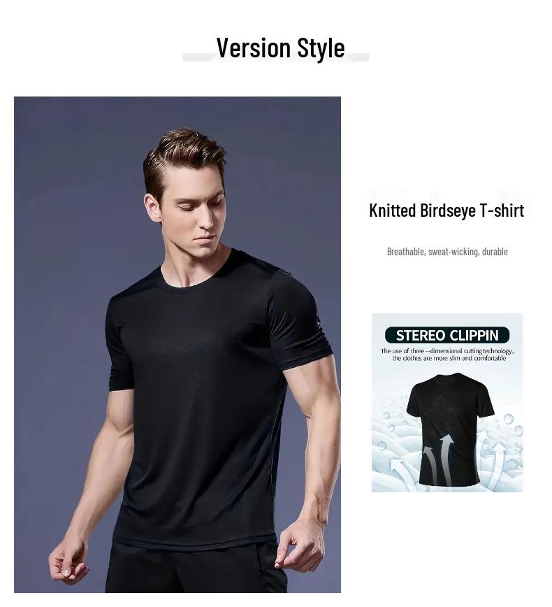Men's European Size Bird's Eye Knit T-Shirt Set - Plain, Breathable, Quick-Dry, Short Sleeve, Round Neck, 3 Pieces