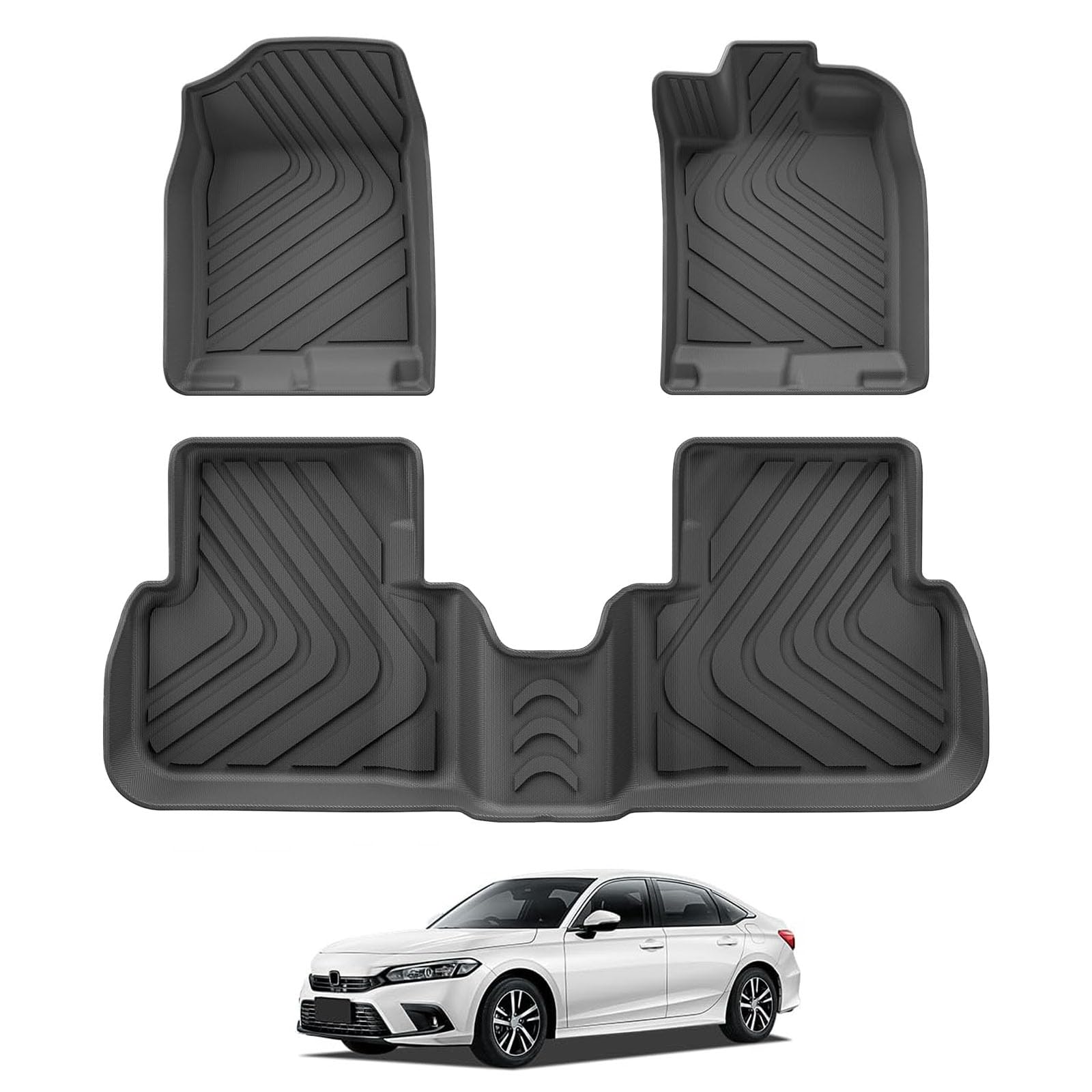 

LUCKEASY 3D Floor Mats for the New Honda Civic FE Front and Rear and Easy Custom Set (11th Generation, Type) 2021-2024, Set, Waterproof, Odorless, чёрный