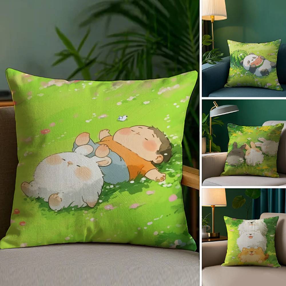 Cartoon Drawing Animal Pillow Case Sofa Living Room Bedroom Double-sided Printing Square Cushion Nap Time Pillow Case
