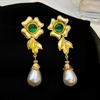 Classic Middle Women Girls Enamel Flower Earrings Ear Clip Vintage Elegant Lady High-end Party Banquet Accessories Jewelry