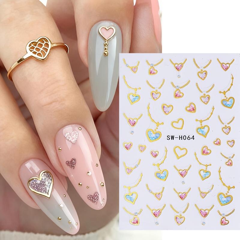 2-Pack Love Nail Art Stickers, Sweet Love Chain Pattern Self-Adhesive Nail Decal, Charm DIY Nail Art Decoration 1pcs