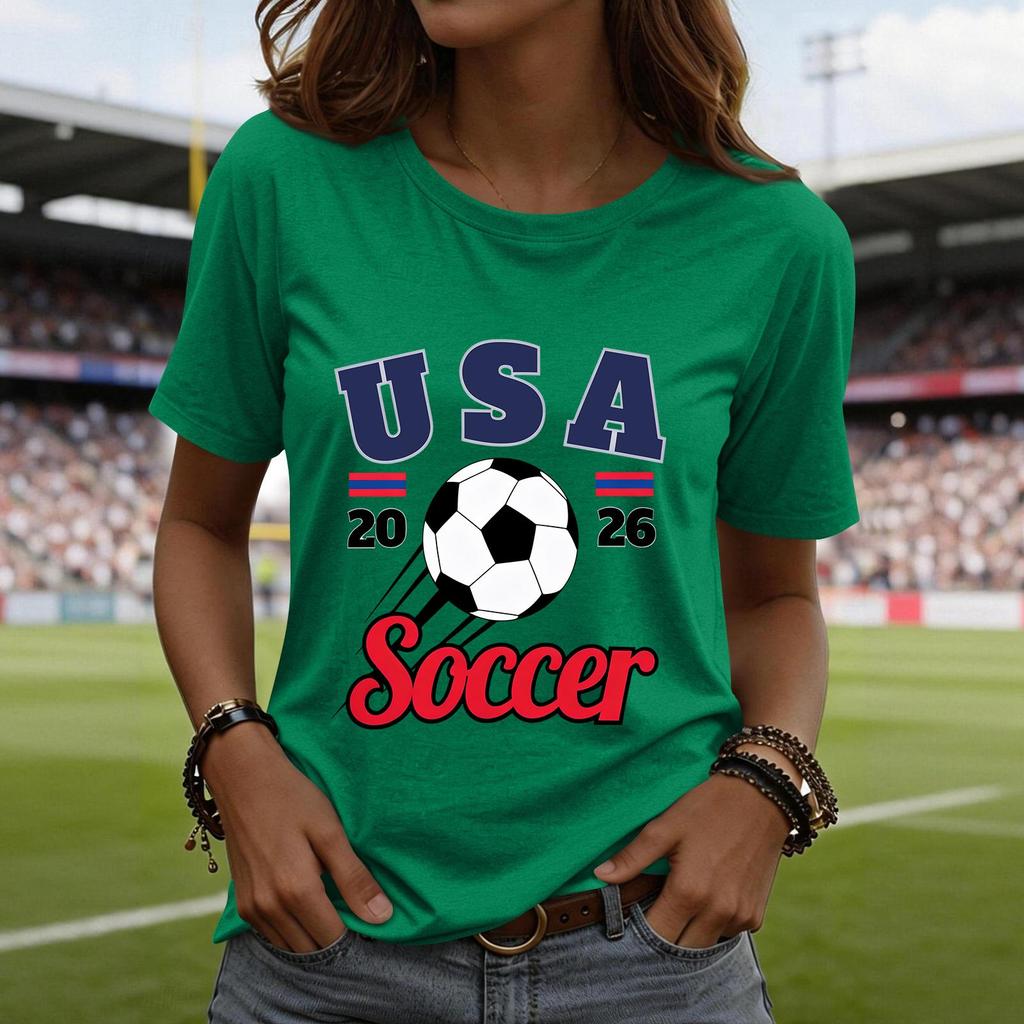 Short Sleeve Blouses for Women Casual USA Soccer Print Womens Short Sleeve Shirts Comfortable Women's Short Sleeve Tops