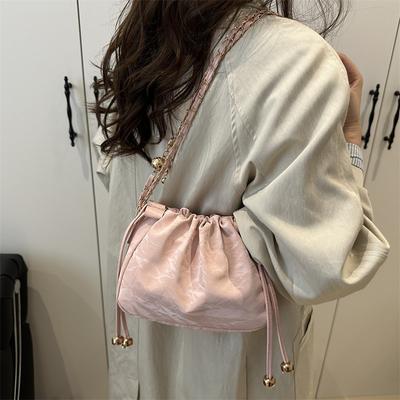 Girl Pumping Belt Casual Solid Color Casual Literary and Artistic Simple Chain Single Shoulder Crossbody Bucket Bag