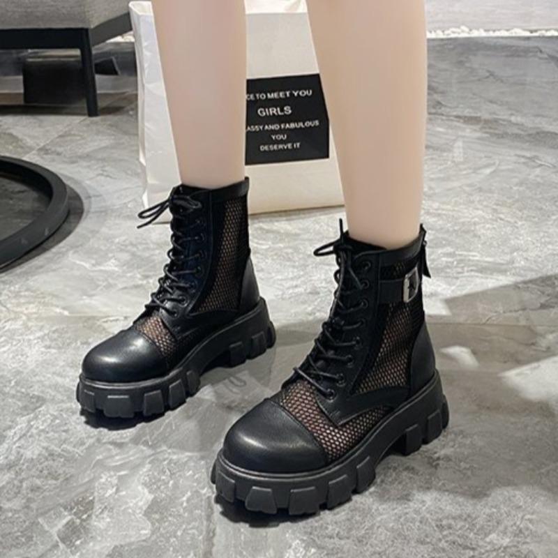 Stivali Freschi Estivi da Donna Traspiranti Svuotati Stivali Freschi con Lacci Stivaletti alla Caviglia per Donna Antiscivolo con Plateau Botas Mujer