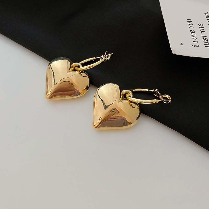 

2026 Fashion Copper Color Big Heart Pendant Earrings For Women Exaggerated Metal Geometric Huggie Hoop Earrings Zircon Gift