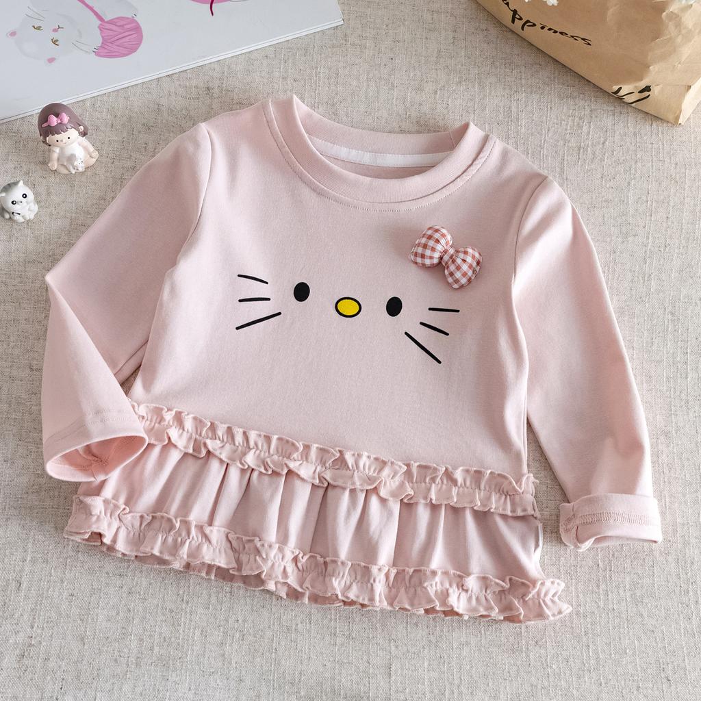 Girls Autumn Sweet Lace Trim Base Layer Shirt Baby Cute Cotton Casual T-Shirt Kids Fall Clothing Top