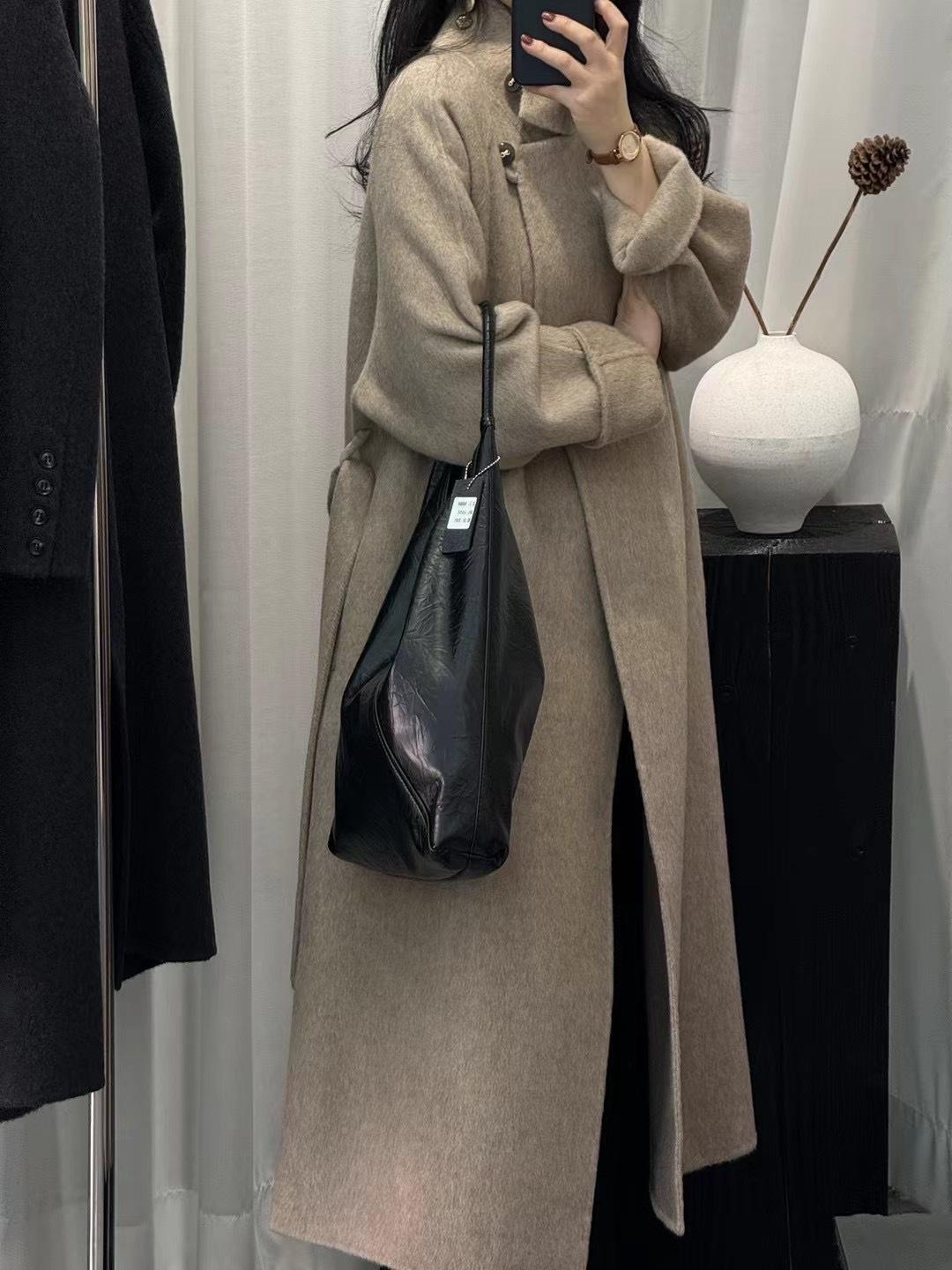 

Двустороннее кашемировое пальто с длинным воротником-стойкой, длинным ворсом, утепленным тепловым поясом, H-силуэта, шерстяное двустороннее пальто M (125-72.5 kg) хаки