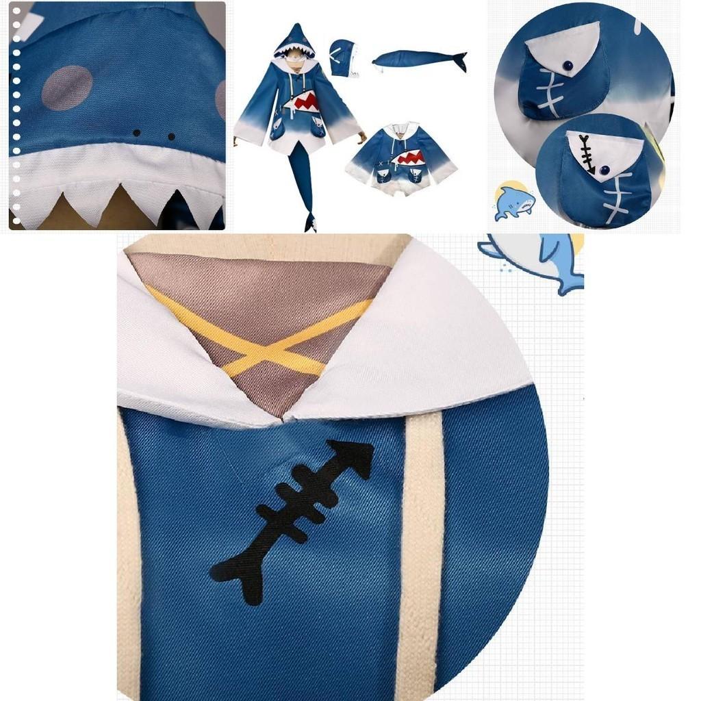 Holen Sie sich das Hololive Gawr Gura Cosplay Kostüm Haifisch Jacke Outfit Mit Fischschwanz Rollenspiel
