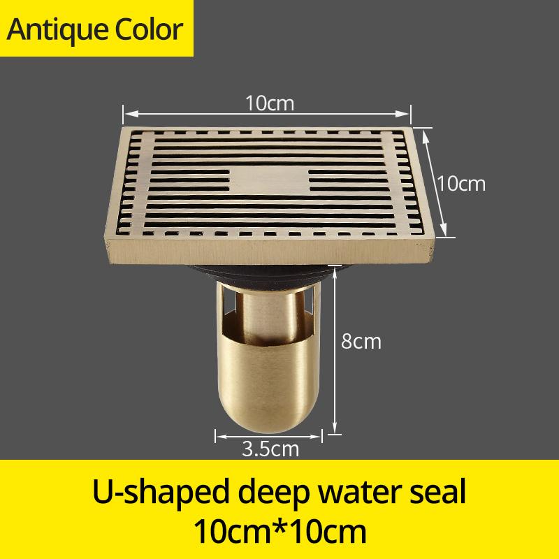 Drains 10*10cm Solid Brass Chrome Silver Shower Drain Bathroom Square Cover Anti-odor Hair Strainer Balcony Floor DrainBS-8109A