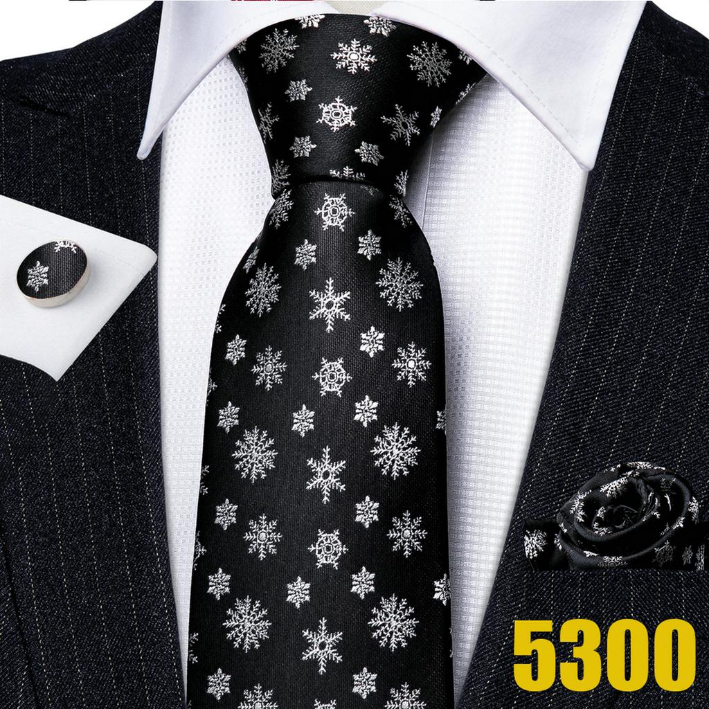 Barry.Wang Necktie Hankerchief Cufflinks Set Black Paisley Jacquard Woven Wedding