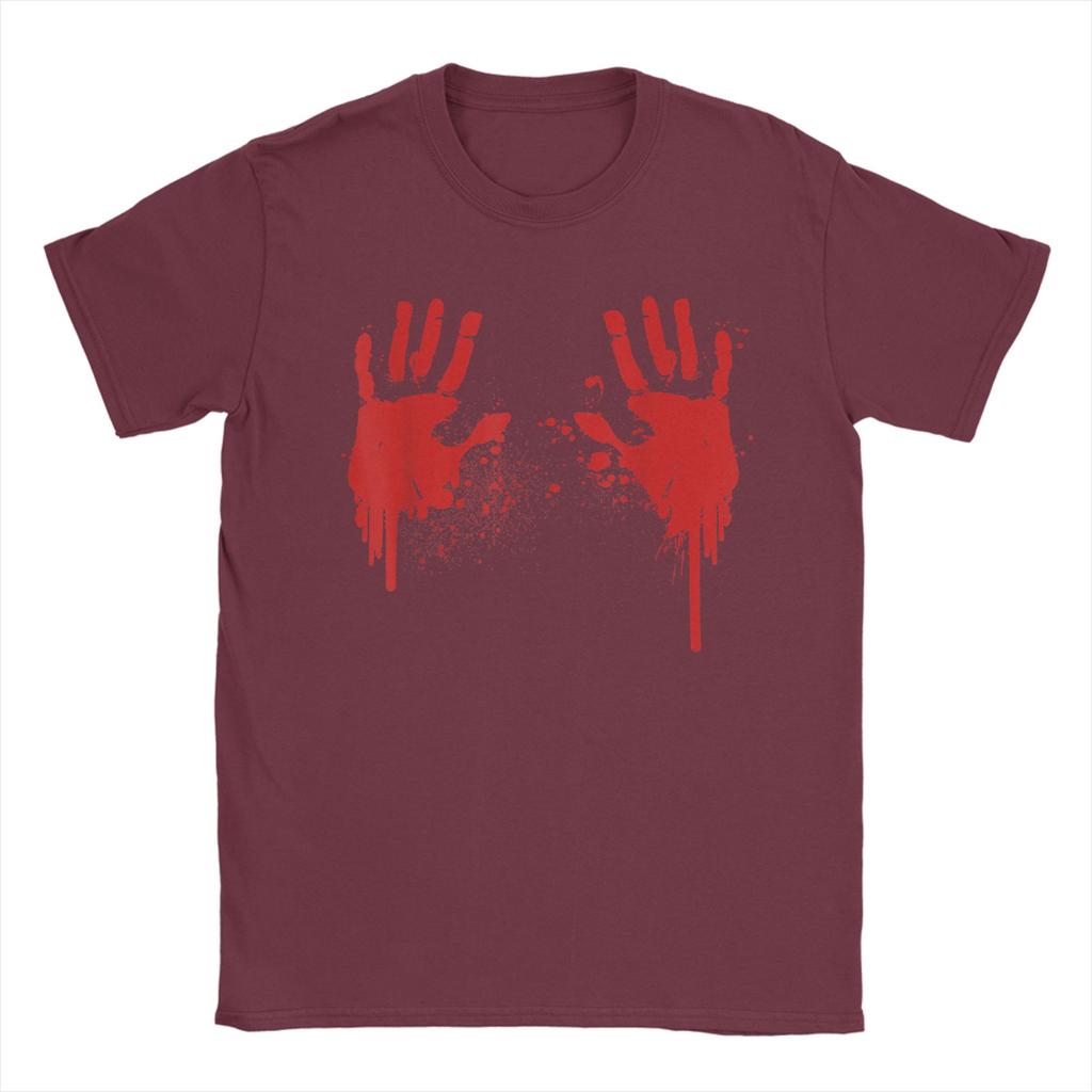 Bloody Hands Handprints Blood Splatter T-Shirts Men Round Collar 100% Cotton T Shirts Funny Halloween Tee Shirt 4XL 5XL Tops