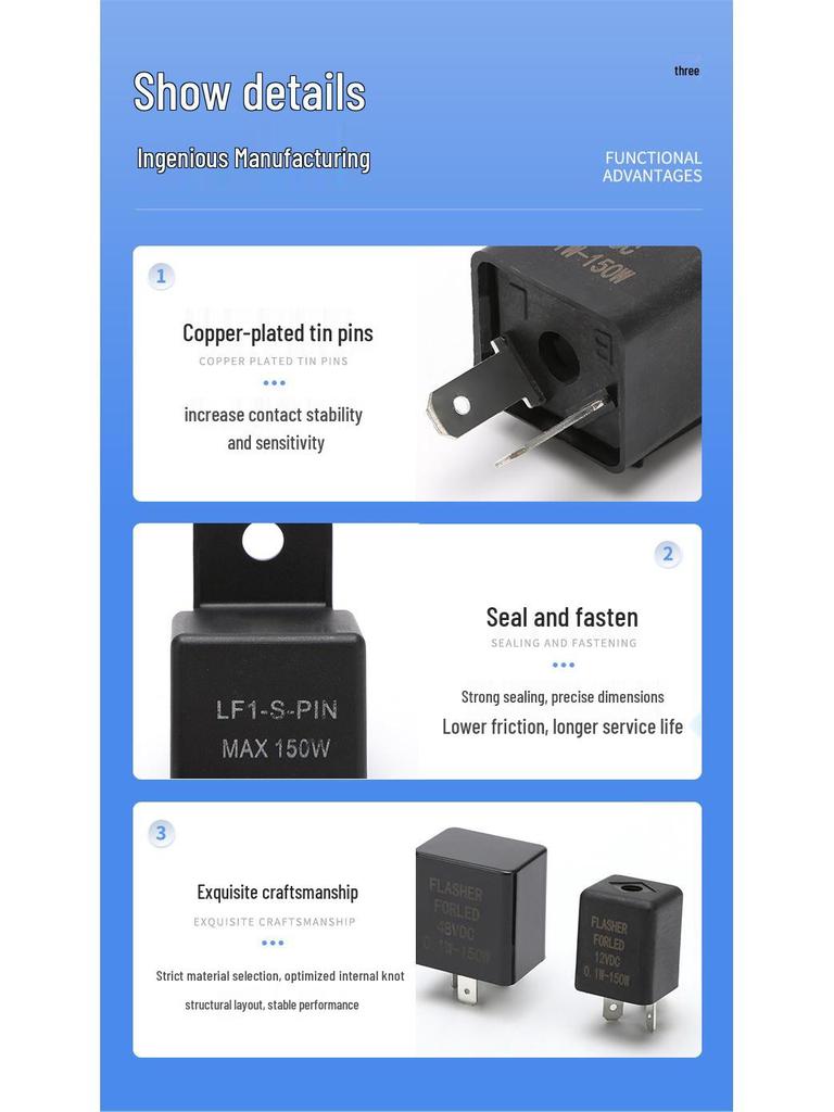Motorcycle 12V/24V-72V Two-Pin Electric Vehicle Turn Signal Relay.