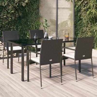 Vidaxl 5-Cz. Garden Furniture Set With Cushions, Black, Poly Rattan