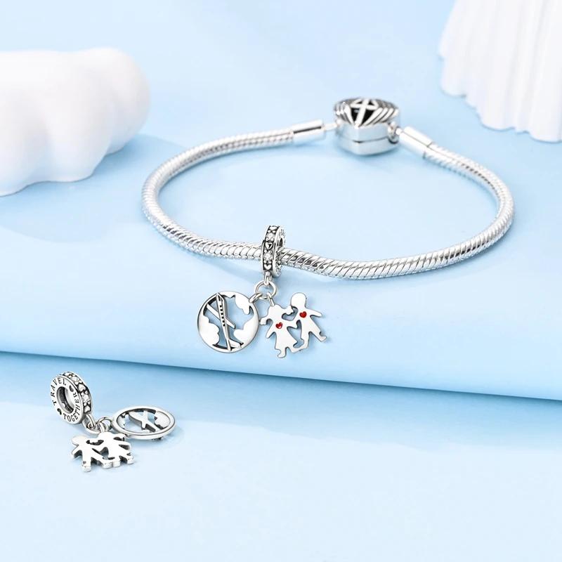 Authentic Charm Bead Charms Copper Global World Couple Bead Charms Compatible With Charm Bead Charms Plata Bracelets for Women Jewellery Making Diy Fi