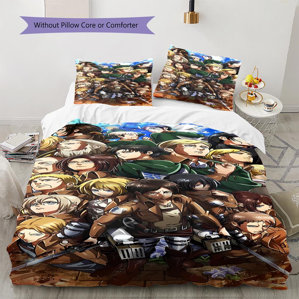 Attack On Titan Pattern Bedding,Quilt Set Quilt Cover Pillowcase Home Birthday Gift (1 * Duvet Cover + 2 * Pillowcase, Without Core)