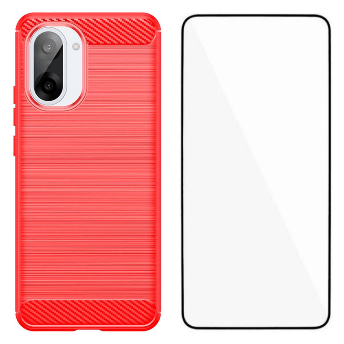 

For OnePlus Ace 5 Racing 5G/OnePlus Nord CE5 5G Case with Screen Film WANLONFENG LS Series Big Lens Hole Brushed Texture TPU Phone Cover Red