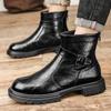Fashion Leather Boots Slip On Ankle Boots High Top Heels For Men Casual Platform Chelsea Boots Men's Wedding Shoes Winter